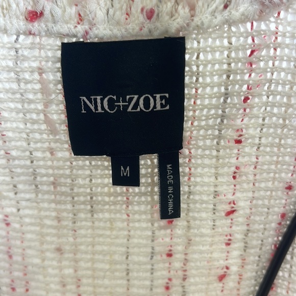 Nic+Zoe Open Front Cardigan Tweed 3/4 Sleeve Fringe Single Hook & Eye Closure - Picture 5 of 10